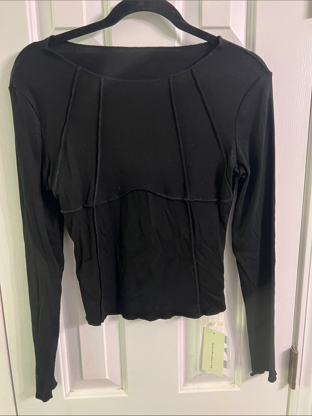 Commense Black Paneled Seamed Long Sleeve Top